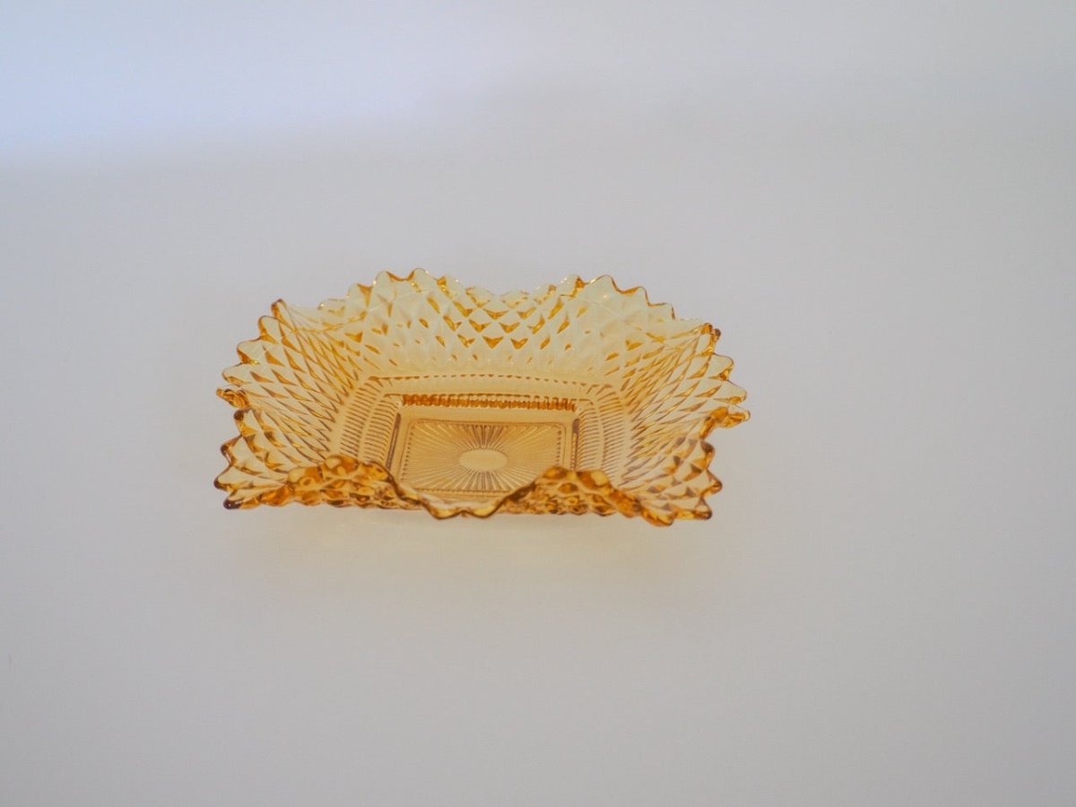 1970s MCM Indiana Glass Co Diamond Cut Trinket Dish Lifestyle - Afterthought Vintage