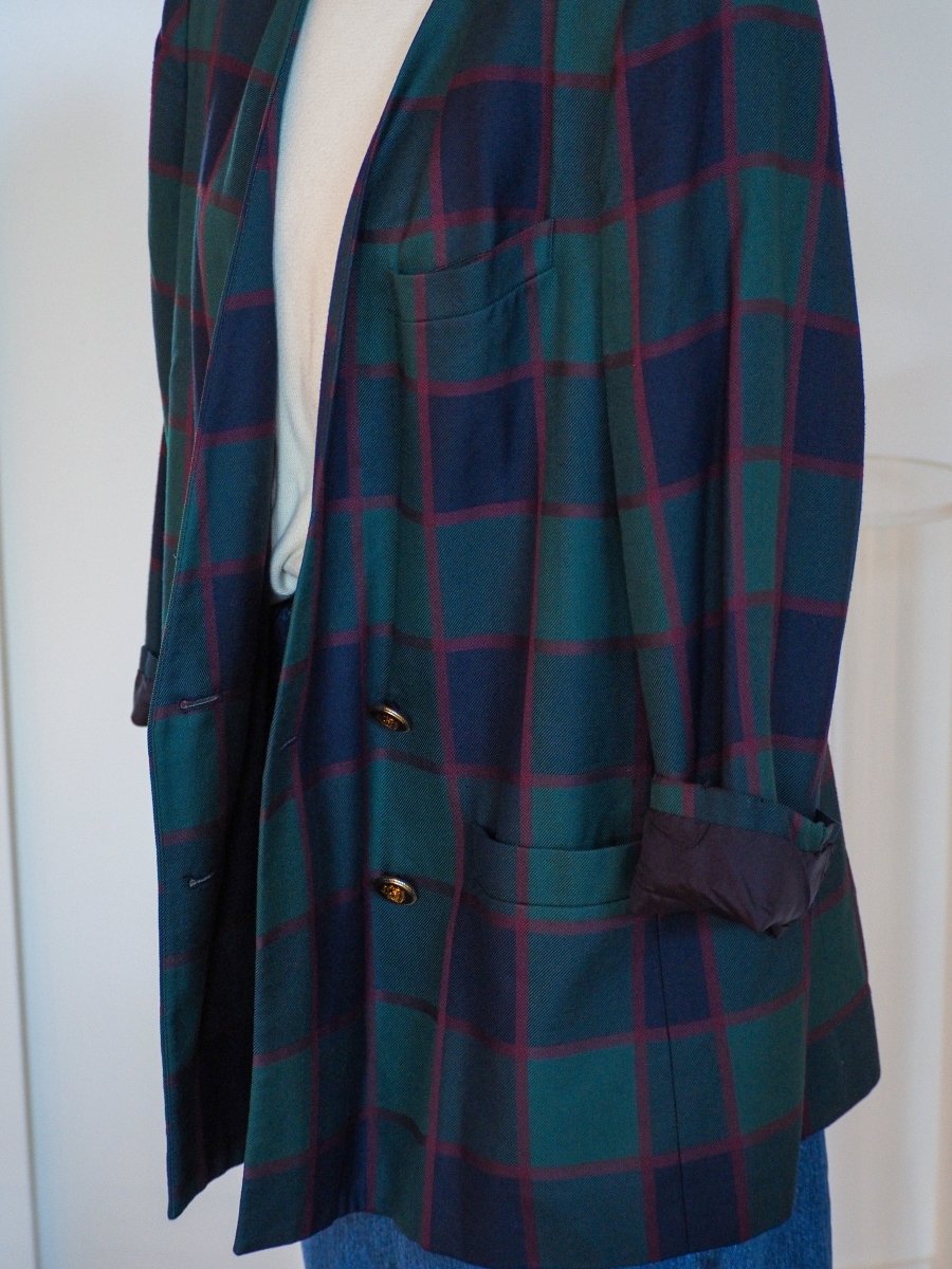 80s Kasper II for ASL Plaid Double Breasted Blazer Clothes - Afterthought Vintage