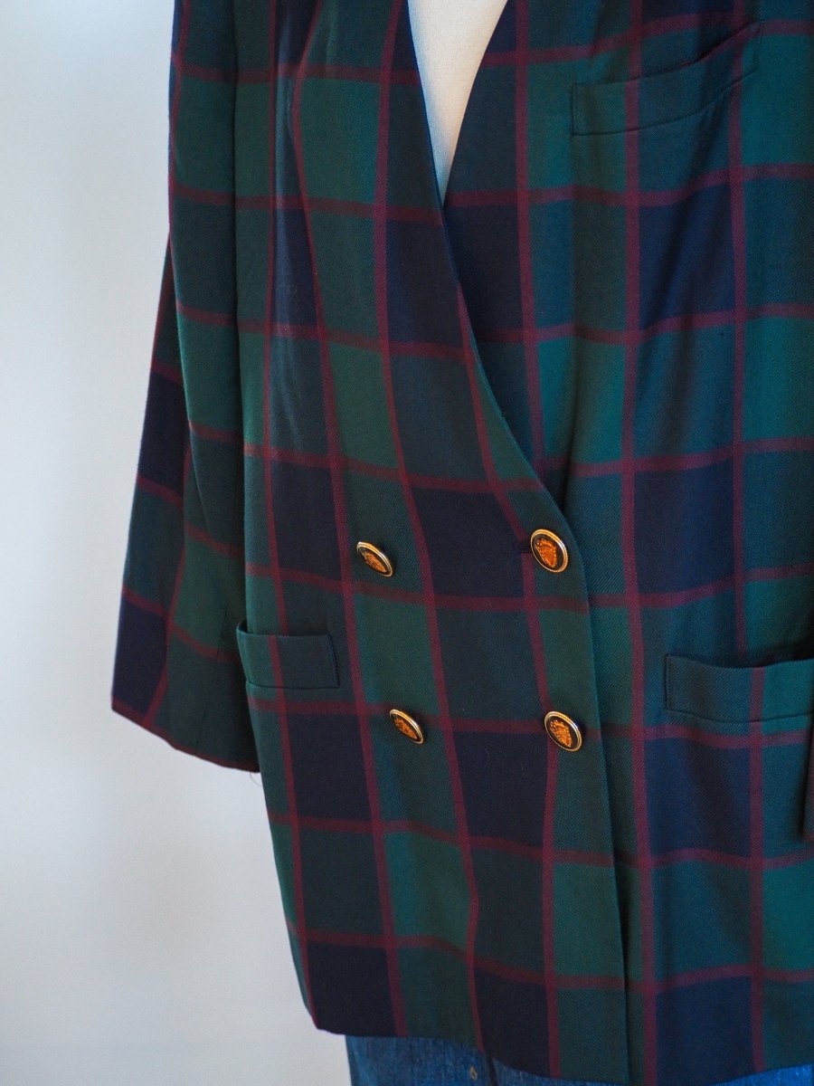 80s Kasper II for ASL Plaid Double Breasted Blazer Clothes - Afterthought Vintage