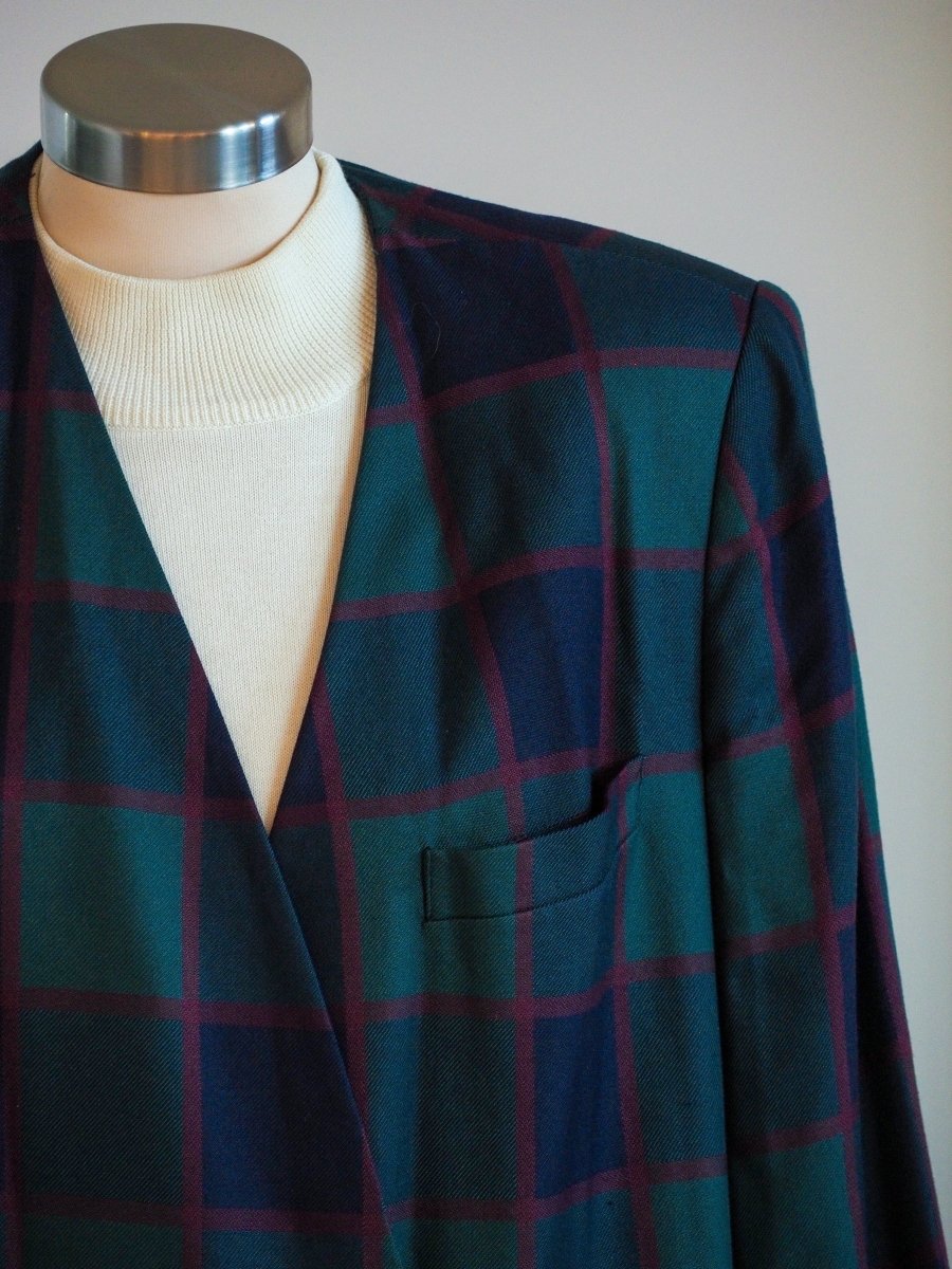 80s Kasper II for ASL Plaid Double Breasted Blazer Clothes - Afterthought Vintage