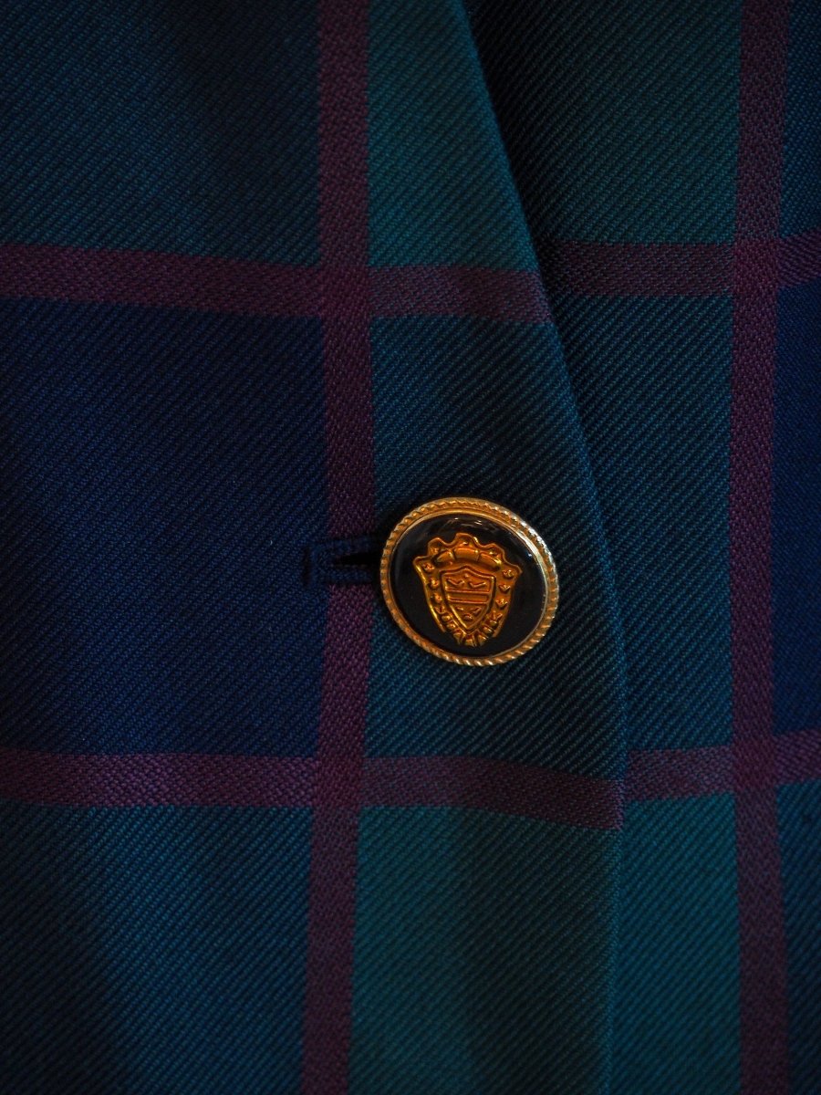 80s Kasper II for ASL Plaid Double Breasted Blazer Clothes - Afterthought Vintage