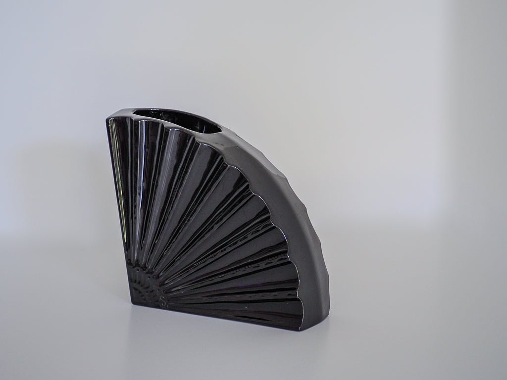 Art Deco Fan Vase Planter/Bookend - Black, Ceramic - Afterthought Vintage