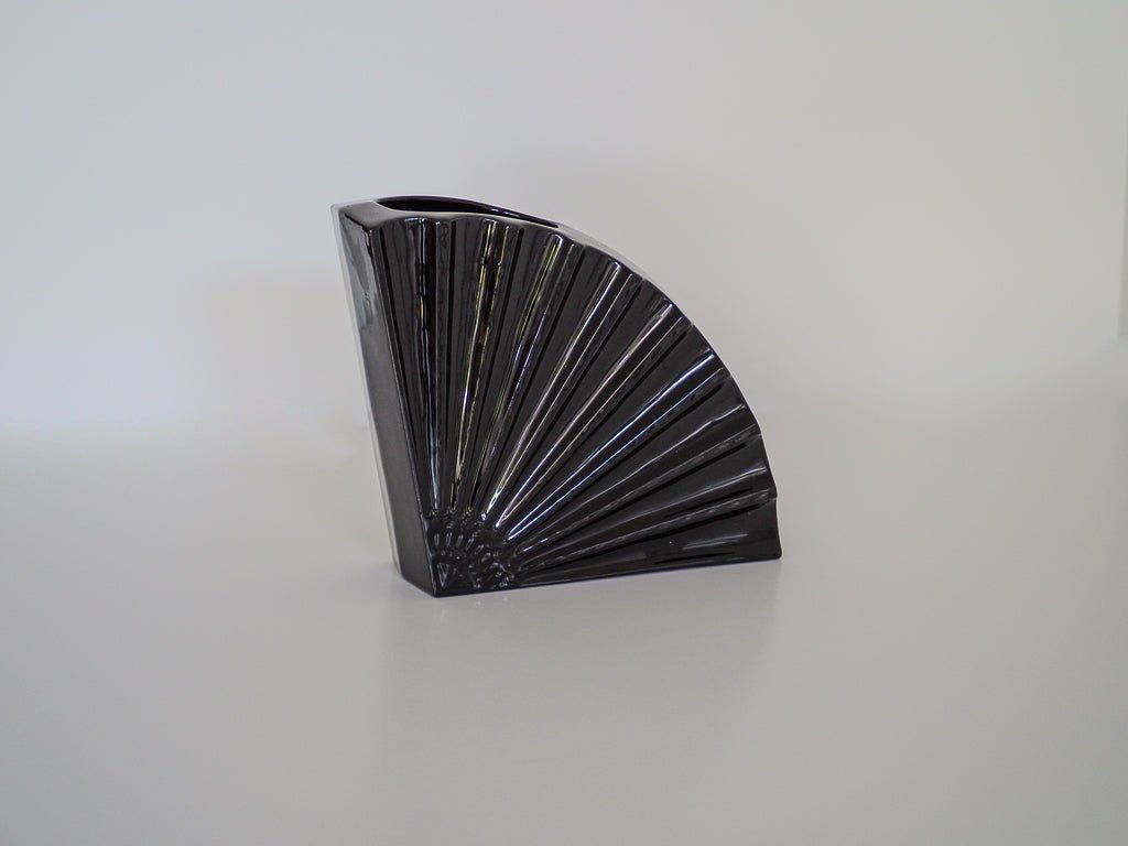 Art Deco Fan Vase Planter/Bookend - Black, Ceramic - Afterthought Vintage