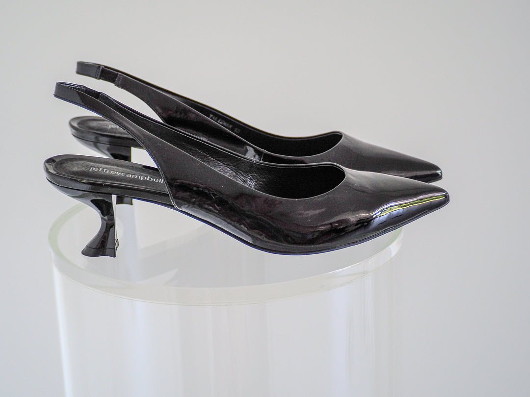 Jeffrey Campbell Black Patent Leather Persona Slingback Kitten Heels - Size 10 - Unworn Accessories - Afterthought Vintage