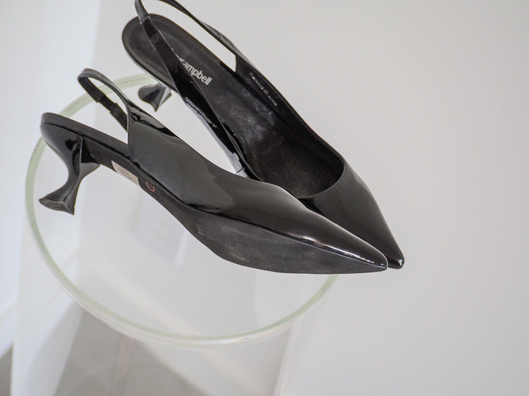 Jeffrey Campbell Black Patent Leather Persona Slingback Kitten Heels - Size 10 - Unworn Accessories - Afterthought Vintage