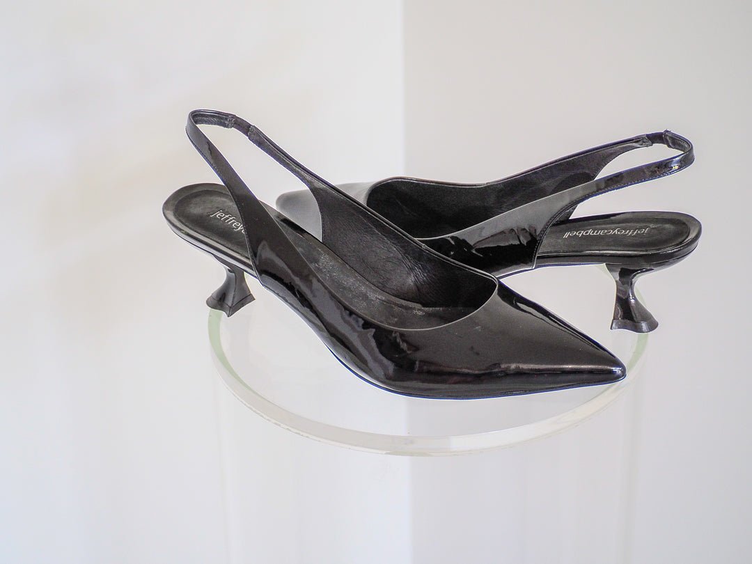 Jeffrey Campbell Black Patent Leather Persona Slingback Kitten Heels - Size 10 - Unworn Accessories - Afterthought Vintage