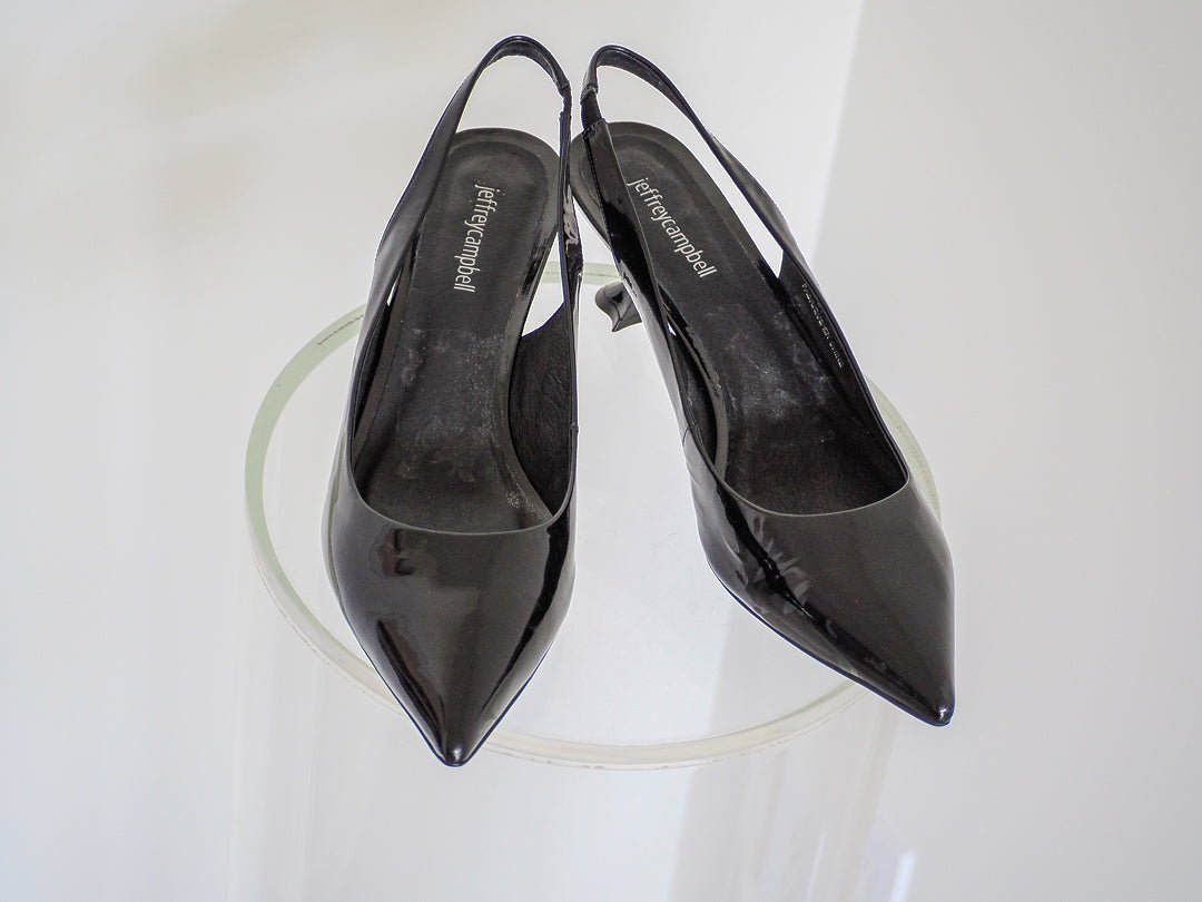 Jeffrey Campbell Black Patent Leather Persona Slingback Kitten Heels - Size 10 - Unworn Accessories - Afterthought Vintage