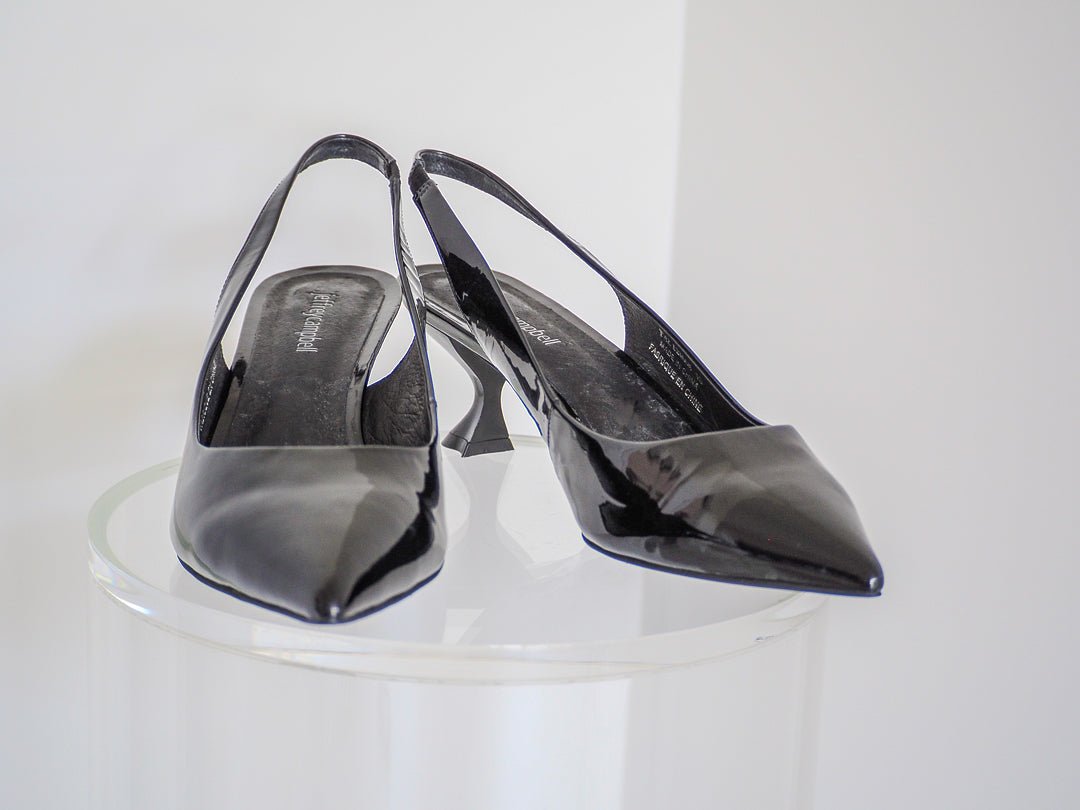 Jeffrey Campbell Black Patent Leather Persona Slingback Kitten Heels - Size 10 - Unworn Accessories - Afterthought Vintage