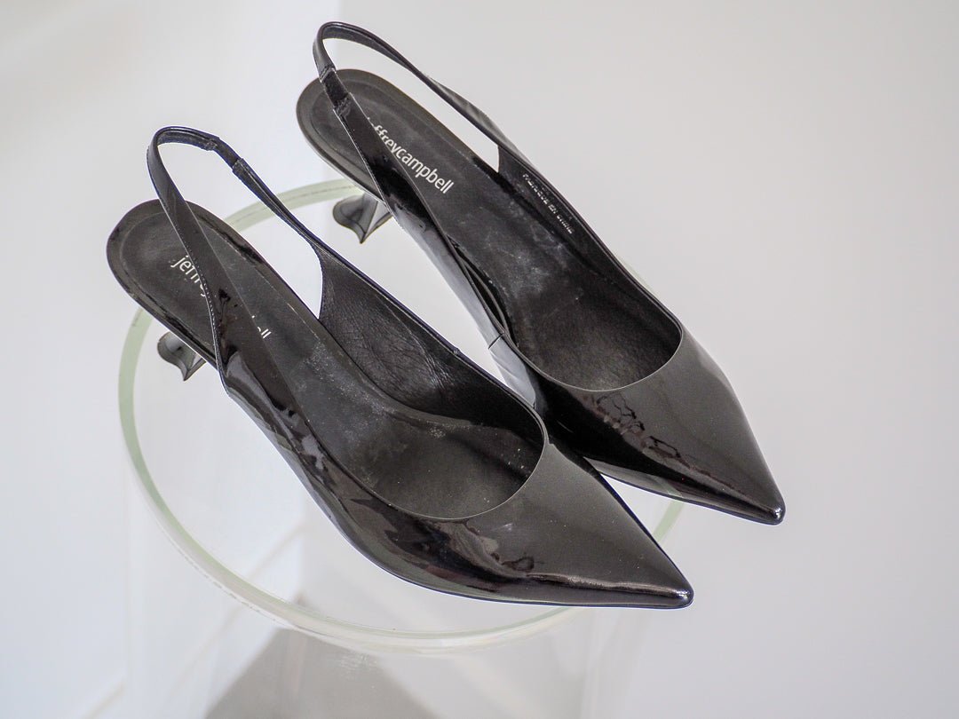Jeffrey Campbell Black Patent Leather Persona Slingback Kitten Heels - Size 10 - Unworn Accessories - Afterthought Vintage