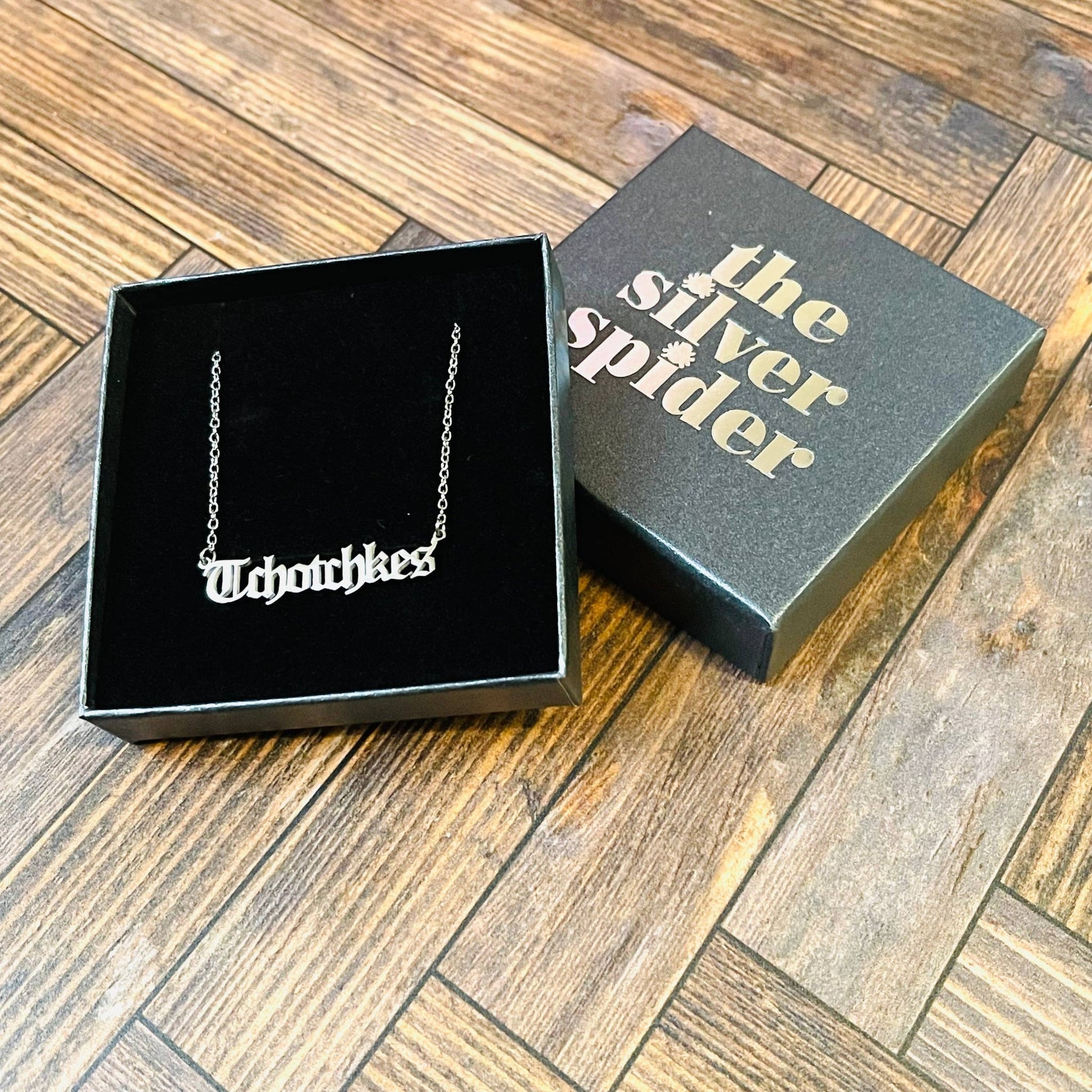 'Tchotchkes' Gothic Lettering Necklace by The Silver Spider Lifestyle - The Silver Spider Print Shop - Afterthought Vintage