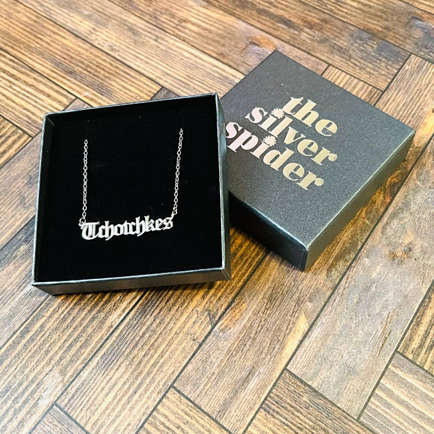 'Tchotchkes' Gothic Lettering Necklace by The Silver Spider Lifestyle - The Silver Spider Print Shop - Afterthought Vintage