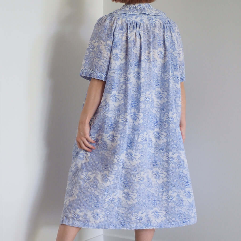 Vintage 1970s Crowntuft Periwinkle Blue Floral Sleep Robe Clothes - Afterthought Vintage