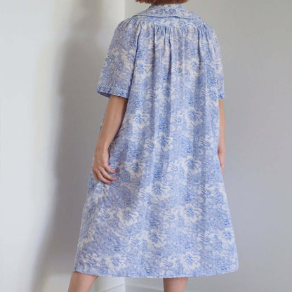 Vintage 1970s Crowntuft Periwinkle Blue Floral Sleep Robe Clothes - Afterthought Vintage