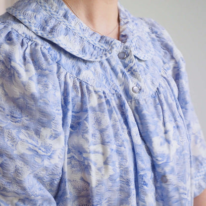 Vintage 1970s Crowntuft Periwinkle Blue Floral Sleep Robe Clothes - Afterthought Vintage