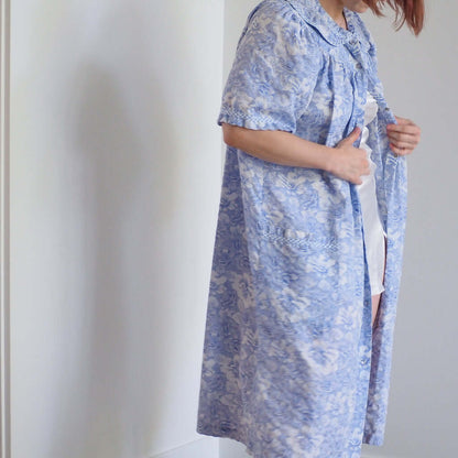 Vintage 1970s Crowntuft Periwinkle Blue Floral Sleep Robe Clothes - Afterthought Vintage