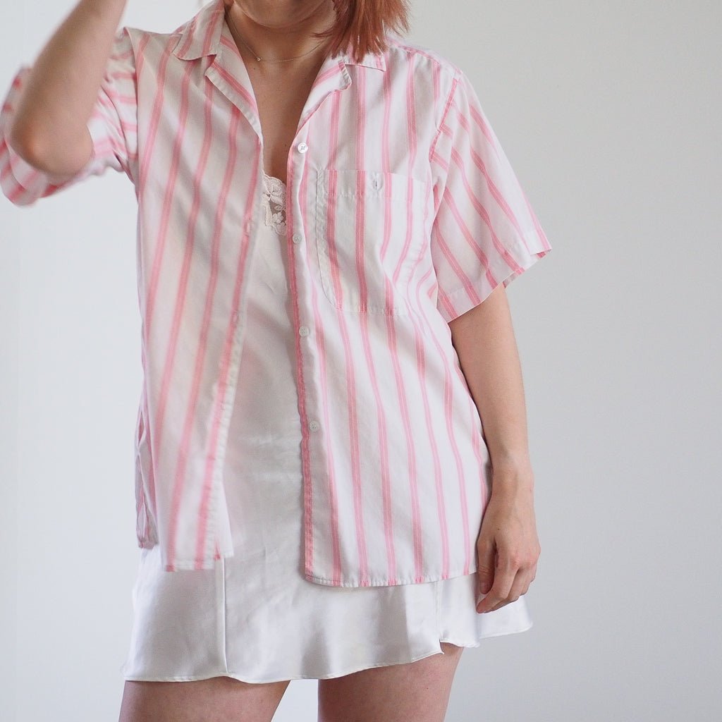 Vintage 1980s Favorites Pink Striped Button - Down Shirt Clothes - Afterthought Vintage