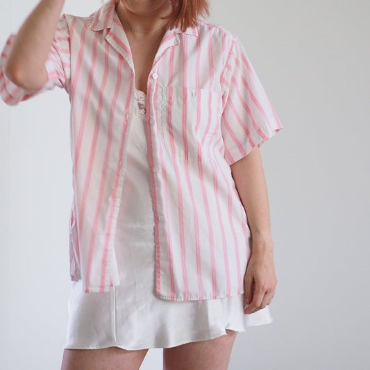 Vintage 1980s Favorites Pink Striped Button - Down Shirt Clothes - Afterthought Vintage