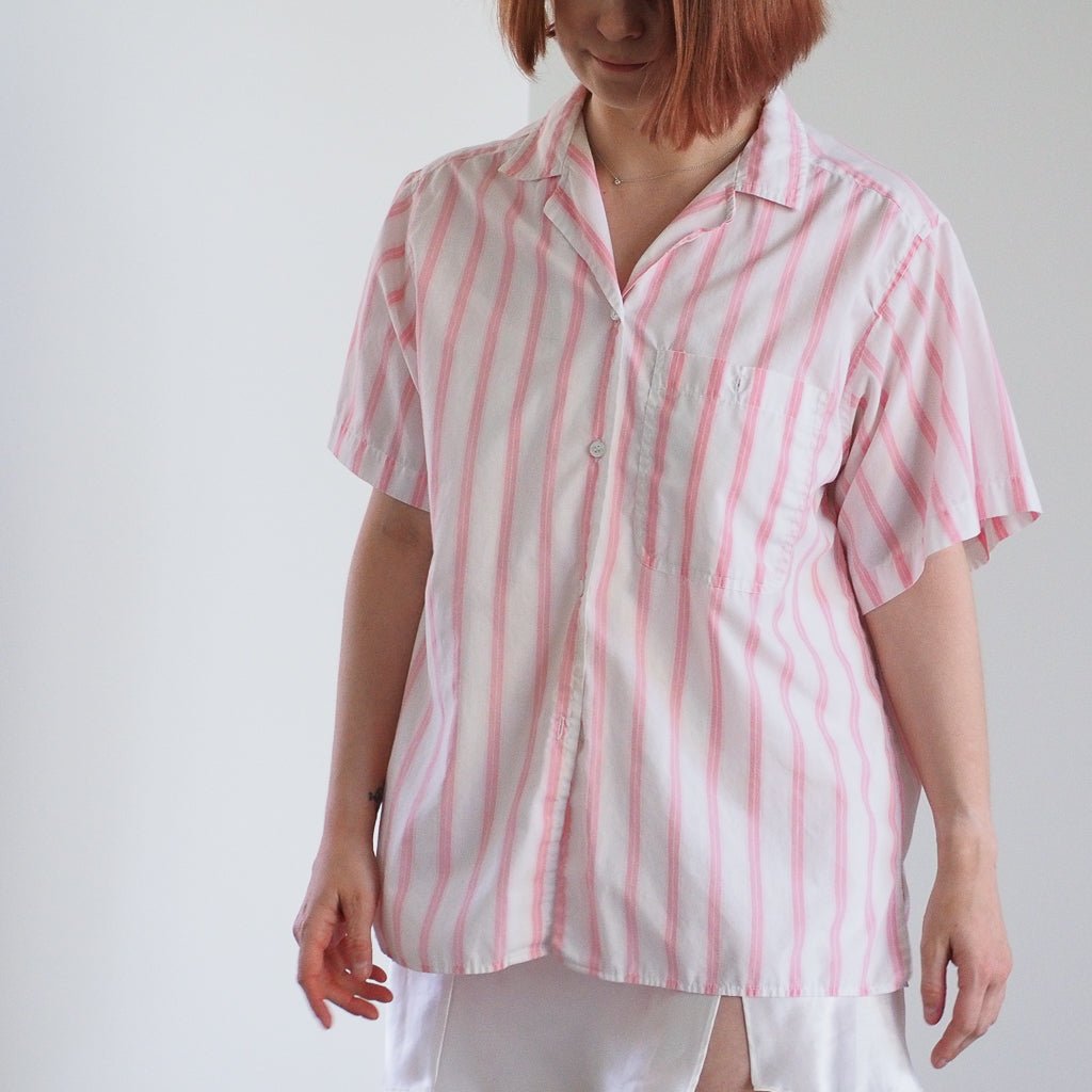 Vintage 1980s Favorites Pink Striped Button - Down Shirt Clothes - Afterthought Vintage