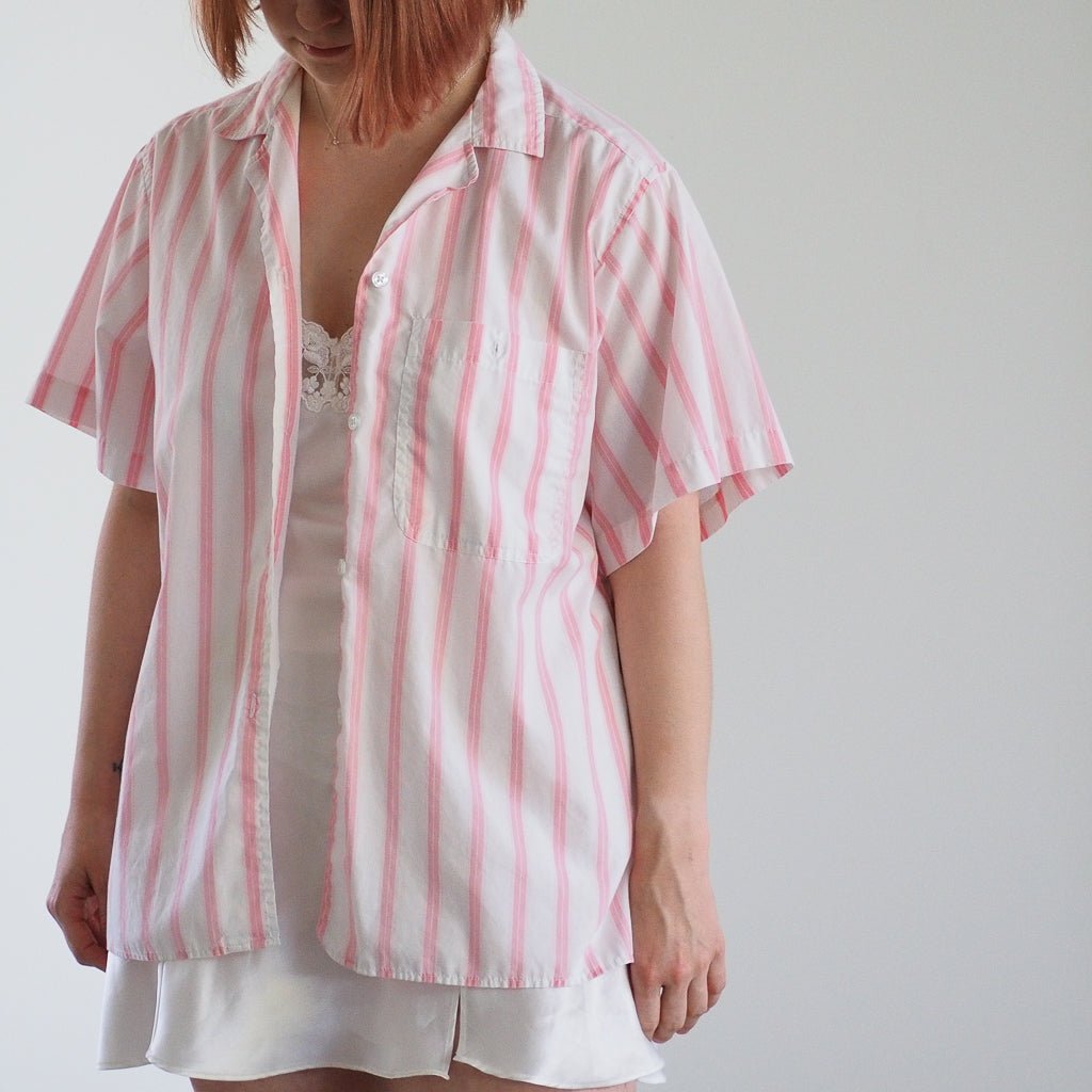 Vintage 1980s Favorites Pink Striped Button - Down Shirt Clothes - Afterthought Vintage