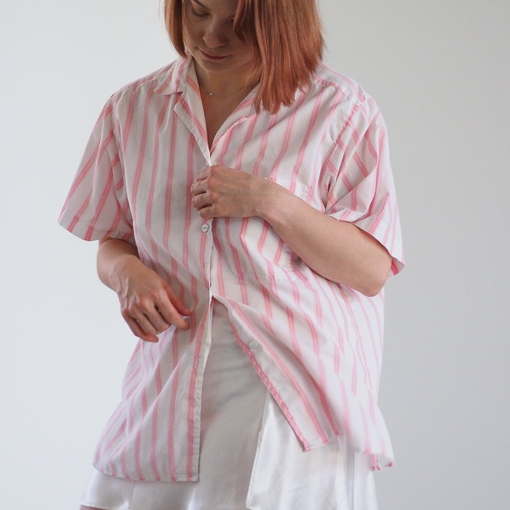 Vintage 1980s Favorites Pink Striped Button - Down Shirt Clothes - Afterthought Vintage