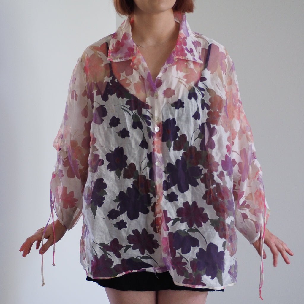 Vintage Elegancia Sheer Floral Top Clothes - Afterthought Vintage