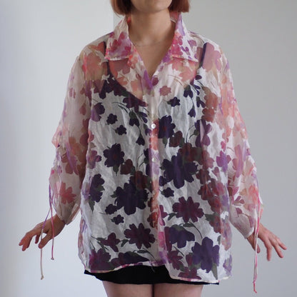 Vintage Elegancia Sheer Floral Top Clothes - Afterthought Vintage