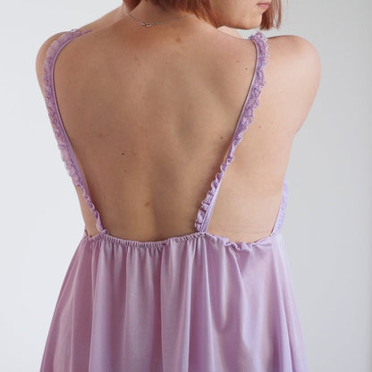 Vintage Erica Loren NY Lavender Lace Top Nightgown with Ruffle Trim Clothes - Afterthought Vintage