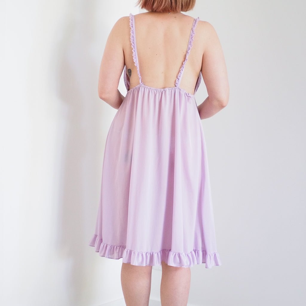 Vintage Erica Loren NY Lavender Lace Top Nightgown with Ruffle Trim Clothes - Afterthought Vintage