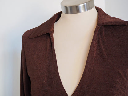 Y2K Brown Shimmer Midi Wrap Cocktail Dress Clothes - Afterthought Vintage